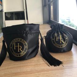 Round Bottom Satin Drawstring Bag  Custom Logo Printed Satin Jewelry Gift Packaging Bag