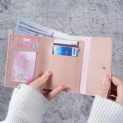 Simple short women's wallet student ticket holder multifunctional card bag tri-fold ultra-thin section glossy wallet purse