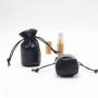 Luxury Black Leather Drawstring Cosmetic Pouch Round Bottom Gift Bags Dust Leather Dices Perfume Jewelry Bag