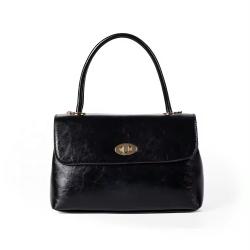 Custom LOGO Simple Black Handle Shoulder Leather Crossbody Flap Tote Bag Ladies Factory Customized