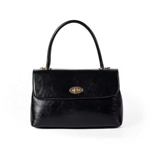 Custom LOGO Simple Black Handle Shoulder Leather Crossbody Flap Tote Bag Ladies Factory Customized