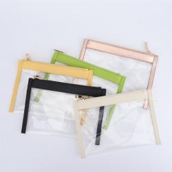 Custom Logo PU Leather Waterproof Zipper Makeup Beauty Bag Travel Organizer Cosmetic Pouch Women Ladies PVC Clear Clutch Bags
