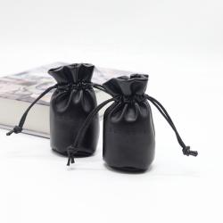 Luxury Black Leather Drawstring Cosmetic Pouch Round Bottom Gift Bags Dust Leather Dices Perfume Jewelry Bag