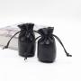 Luxury Black Leather Drawstring Cosmetic Pouch Round Bottom Gift Bags Dust Leather Dices Perfume Jewelry Bag
