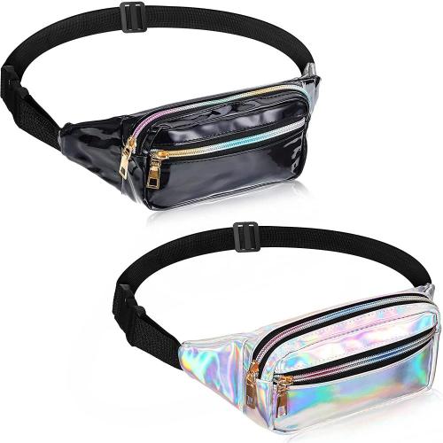 Gelory Outdoor Activities Hiking Shiny PU Laser Fanny Pack Travel Waterproof Holographic Waist Bags for Women