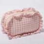 Stock Gingham cosmetic bag Lattice Cute Small pouch for Women Ruffle Girls Makeup Bag beauty Wedding Clutch Bags