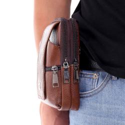 New leather multi-functional waist bag for men wearing leather belts