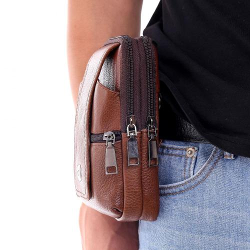 New leather multi-functional waist bag for men wearing leather belts