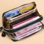 Oil Wax Cowhide Customs Wallet Pure Color Wallets Female Long Double Zipper Large Capacity Genuine Leather Wallet