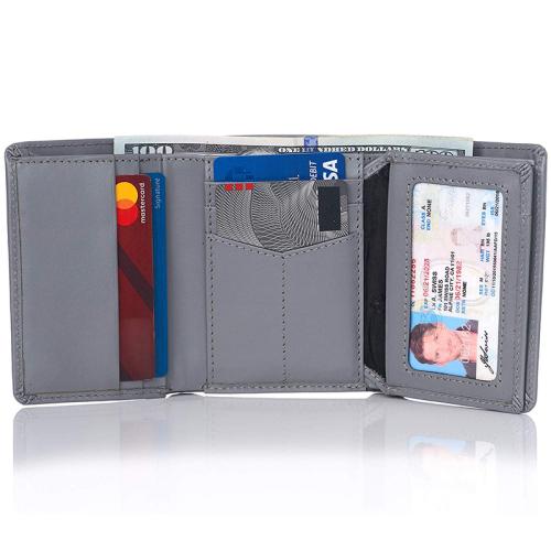RFID Mens Wallet Deluxe Capacity Trifold genuine leather wallet