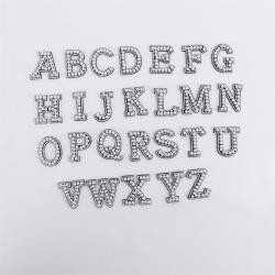 Keymay 4.5cm Height Rhinestone Full Set Alphabet Self Adhelsive Embroidery Pearl Letter Patches DIY Sticker Patch