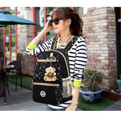 3 in 1 Set Adorable Bear Tiny Spot Backpack Fashion Lightweight Quality Canvas Sling Purse School Book Bag  for Boys Girls
