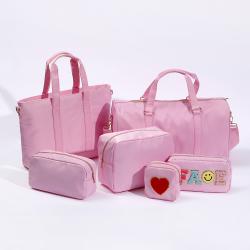 Keymay USA Warehouse Free Shipping Portable Handbag Weekend Overnight Gym Sports Bag Nylon Travel Bag Pink Duffel Bag for Woman