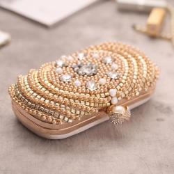 Fashion champagne chain shoulder party handbag pearl evening clutch bag beaded bags for women