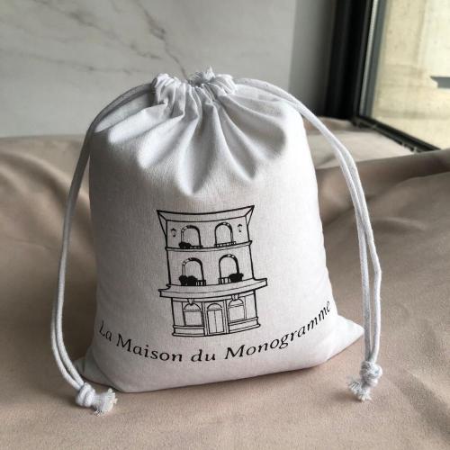 20*25cm Printed Customized White Cotton Drawstring Bag Cotton Packaging Pouch