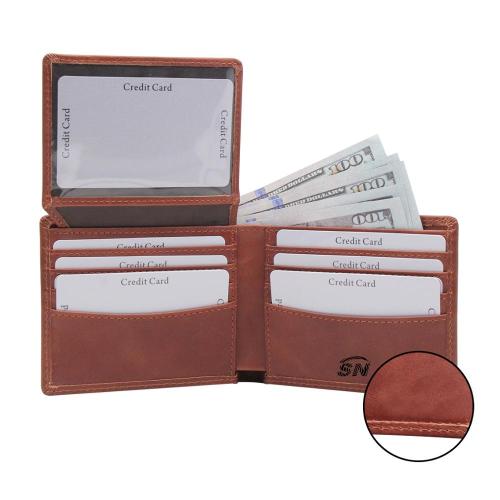 Wallet custom natural leather wallet ID flap pocket rfid minimalist high-end oil-waxed genuine leather men's wallet