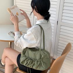New Style Simple Big Nylon Hand Bag Zipper Women Tote Bags Handbag Fashionable Casual Lady Drawstring Ruched Shoulder Bag