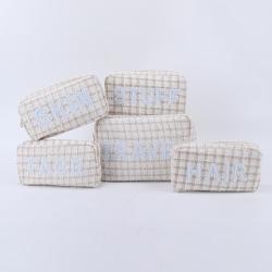 Keymay Custom Checkered Cosmetic Bag Tweed Fabric Women Lady Makeup Pouch Pen Storage Checkered Cosmetic Bag