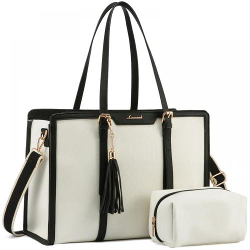 LOVEVOOK Large high quality PU leather Canvas Laptop Tote bag School shopping Casual handbag Shoulder Crossbody Bags for Women