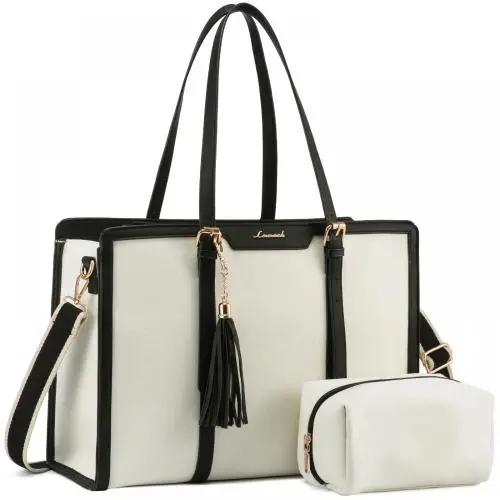 LOVEVOOK Large high quality PU leather Canvas Laptop Tote bag School shopping Casual handbag Shoulder Crossbody Bags for Women