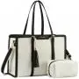 LOVEVOOK Large high quality PU leather Canvas Laptop Tote bag School shopping Casual handbag Shoulder Crossbody Bags for Women