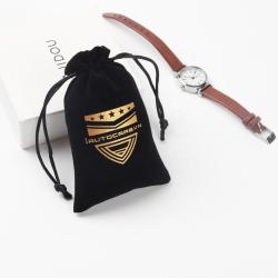 Customized Drawstring Gift Jewelry Velvet Pouches Small Black Perfume Watch Packaging Velvet Bag