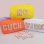 Keymay Cute Personalised Letter Patches Nylon Makeup Pouch Nylon Zipper Travel Fabric Toiletry Bag Cosmetic Bags Bridesmaid Gift