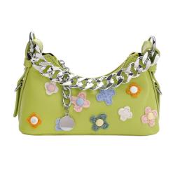 2024 Custom Leather Shoulder Crossbody Bag For Women Sling Bag With Metal Flowers Charm