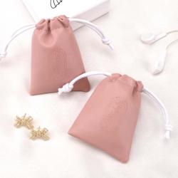 Hot Sale Custom Logo Emboss Pink Pu Leather Drawstring Bag Sunglasses Power Bank Waterproof Leather Pouch