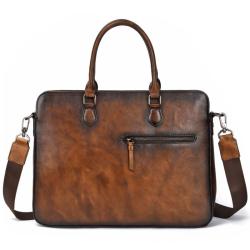 Custom 2024 Vegetable Tanned Genuine Leather Mens Bag Low MOQ Retro Briefcases Bags For Men