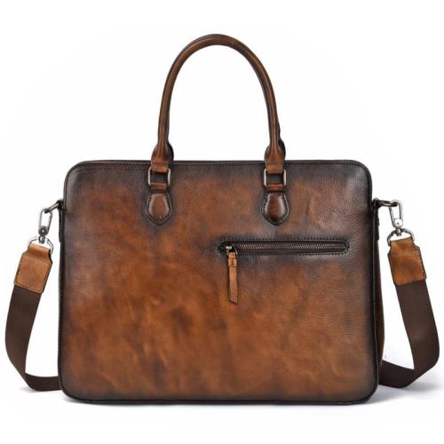 Custom 2024 Vegetable Tanned Genuine Leather Mens Bag Low MOQ Retro Briefcases Bags For Men