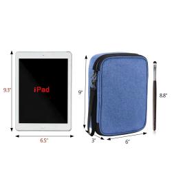Blue Double Layer Travel Cosmetic Bag Case Makeup Organizer Bag with Handle Strap for Makeup