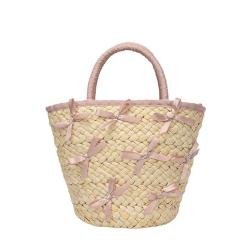 National Style New Hand-Held Bow Straw Bag Hand-Woven Bag Seaside Holiday Beach Shoulder Bag Handbag