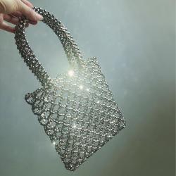 Factory Hollowed Out Handmade Acrylic Beaded Bag Women'S New Portable Shoulder Bag Simple Imitation Pearl Clutch Purse