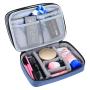 Blue Double Layer Travel Cosmetic Bag Case Makeup Organizer Bag with Handle Strap for Makeup