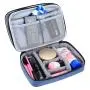 Blue Double Layer Travel Cosmetic Bag Case Makeup Organizer Bag with Handle Strap for Makeup