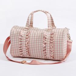 Keymay Popular RTS Stock Large Capacity Shoulder Bag Pink Gingham Ruffle Handbag Overnight Weekend Duffle Bag Travel Bag Luggage