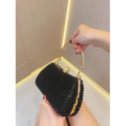Ladies party black pearls clutch bag purses women's dress clutch bag evening bags metal handle chain dinner clutch handbags