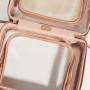 Custom Pink Double Zippers Leather Cosmetic Train Case With PVC Pocket Large Clear Cosmetic Cases for Travel