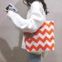 Trendy Shoulder Bags Wavy Striped Casual Plaid Canvas One Shoulder Shopping Tote Bag Shoulder Hand Bag Women