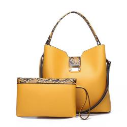 2024 Custom Snake Leather Bucket Hand Bag For Ladies 2 Pieces Set With Shoulder Strap