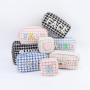 Keymay Personalized Chenille Varsity Letter Patches Cherecked Plaid Cute Pouch Cosmetic Itemes Makeup Bag Zipper Tweed Bag