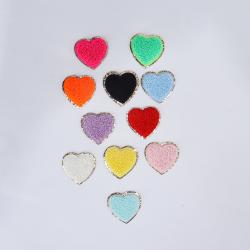 Keymay Lightweight High Quality DIY Personalized Gift Self Adhesive Sticker Glitter Chenille Patch Heart Patch Chenille Patches
