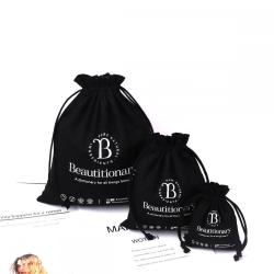 Custom Screen Printing Black Cotton Canvas Pouch Drawstring Gift Cosmetic Dust Canvas Packing Bag
