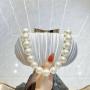 New Arrival Wrinkle Clutch Bag Handbag Party Bride Wedding Purse Apricot Pleated Pearl Chain Satin evening bag 2024 For Women