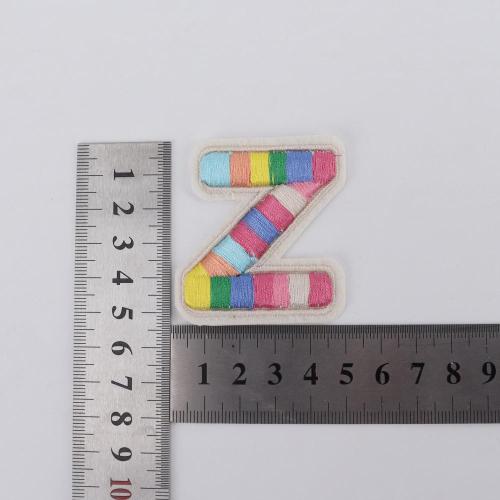 Keymay Populuar RTS Low MOQ Stock Fast Shipping A-Z 26 Letters Self-Adhensive Patch Embroidery Alphabet Stickers Rainbow Patch