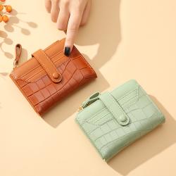 2023 New Women's Retro Crocodile Wallet Short Style Simple Multi-Card Clip Purses Waterproof Pu Bag Hot-Selling