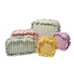 RTS No MOQ Cosmetic Bag Make Up Bag Colorful Gingham Pouch New Product Jewellery Ruffles Bag