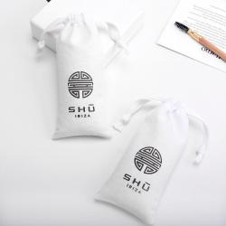 Eco Friendly Reusable Cotton Linen Drawstring Bag Custom Logo Printed Personalized Small Fabric Shopping Bags