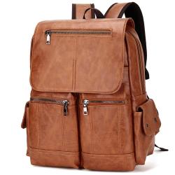 OME904 New Vintage Men And Women Backpack PU Leather Simple Business Men Computer Bag Big Spacy Travel Bag Student Backpack